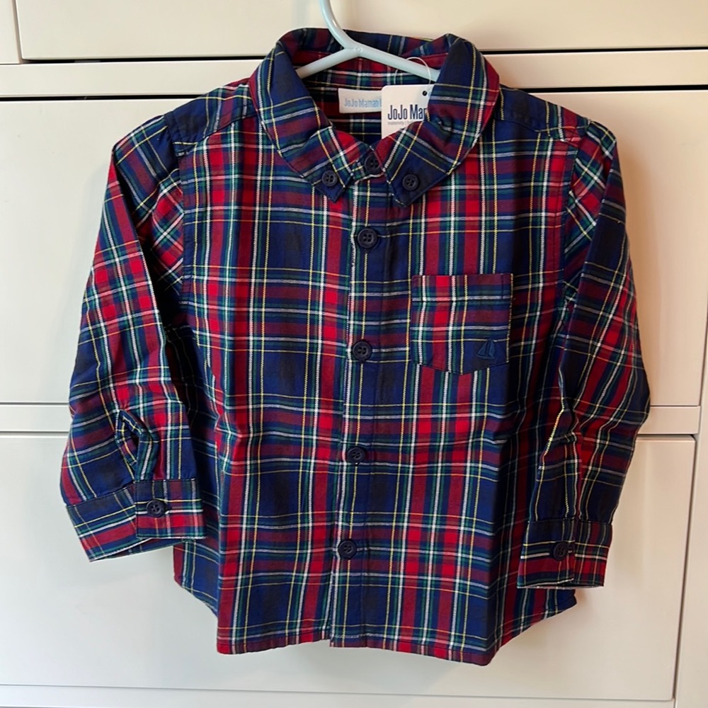 NEW JoJo Maman Bebe Baby Boys Toddler Size 12-18 Months Tartan Button-up Shirt